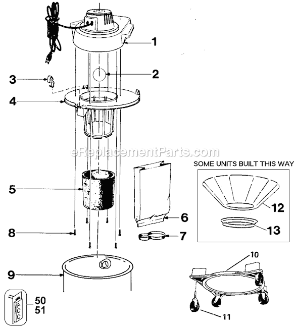 Page A Diagram and Parts List for 6631 Type 1 Black and Decker Utility Vacuum